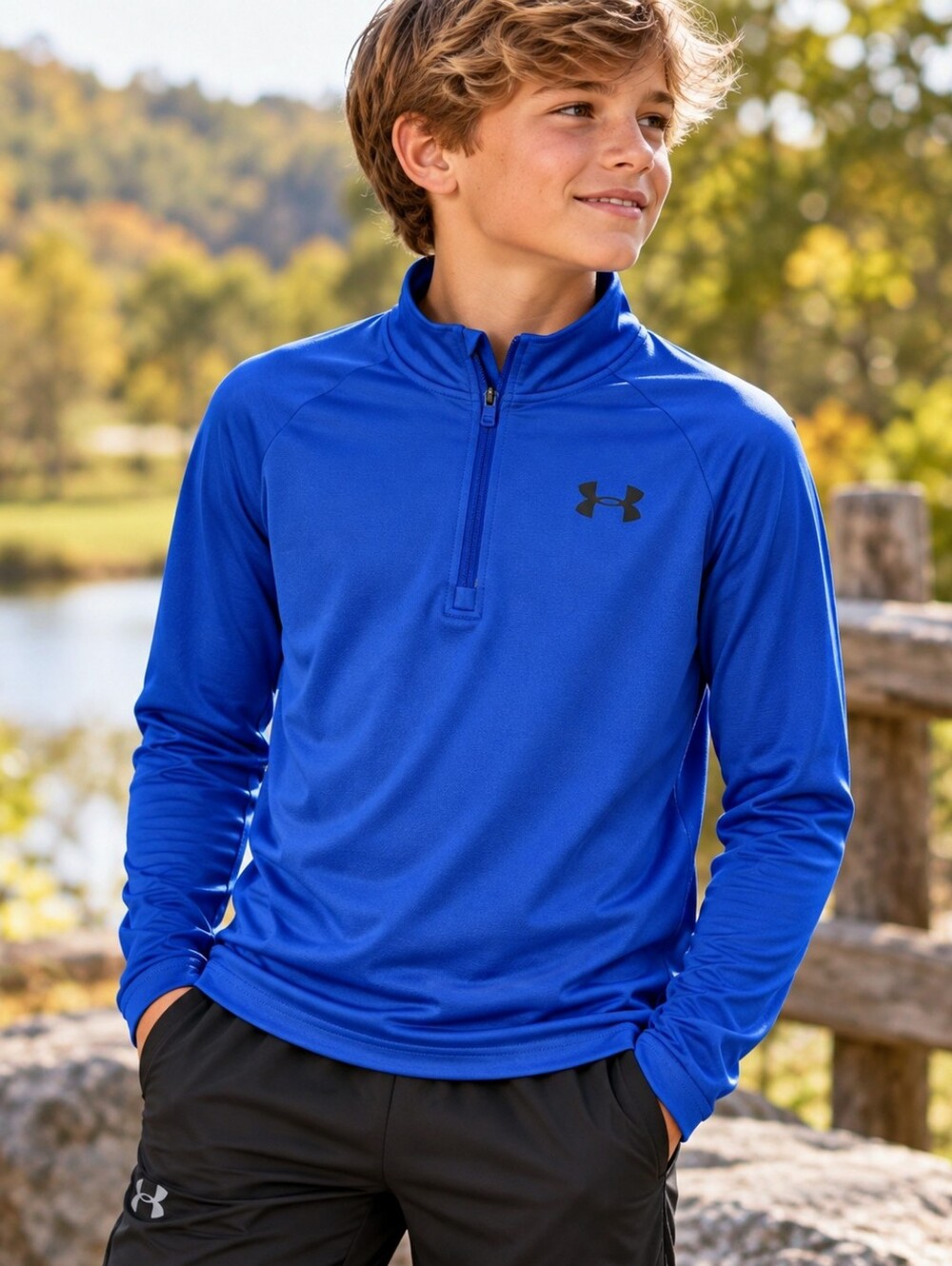 Under Armour Boys UA Tech 2.0 1/2 Zip Pullover Blue Youth Medium NWT